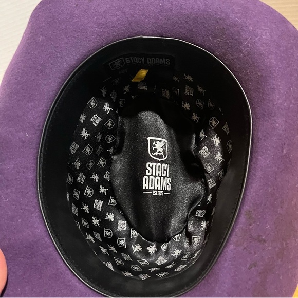 Stacy Adams Wool Fedora Hat Purple Felt Feather Ribbon Women’s Size M - Picture 7 of 9